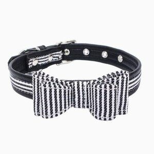 Zach Saylor Black Oxford Stripe Bow Tie Dog Collar Medium Gift Packaged